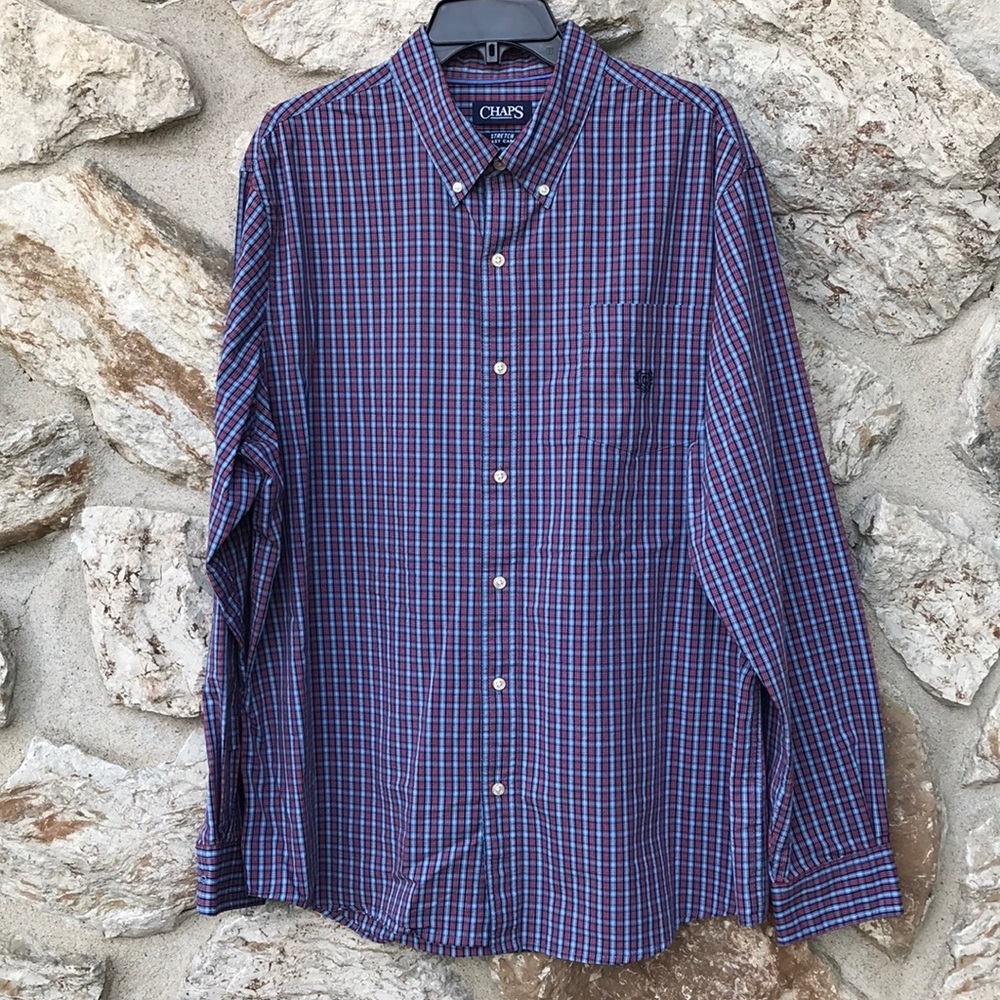 Chaps Plaid Long Sleeve Stretch Easy Care Button shirt - Navy/Red/Blue/White